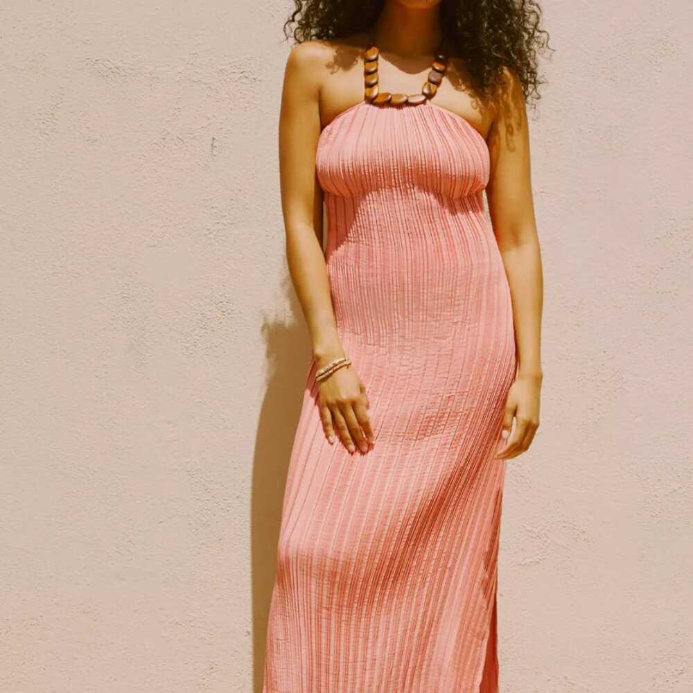 New with Tag Anthropologie Sarah Hann Stone-Halter Maxi Dress, Small, retail 188